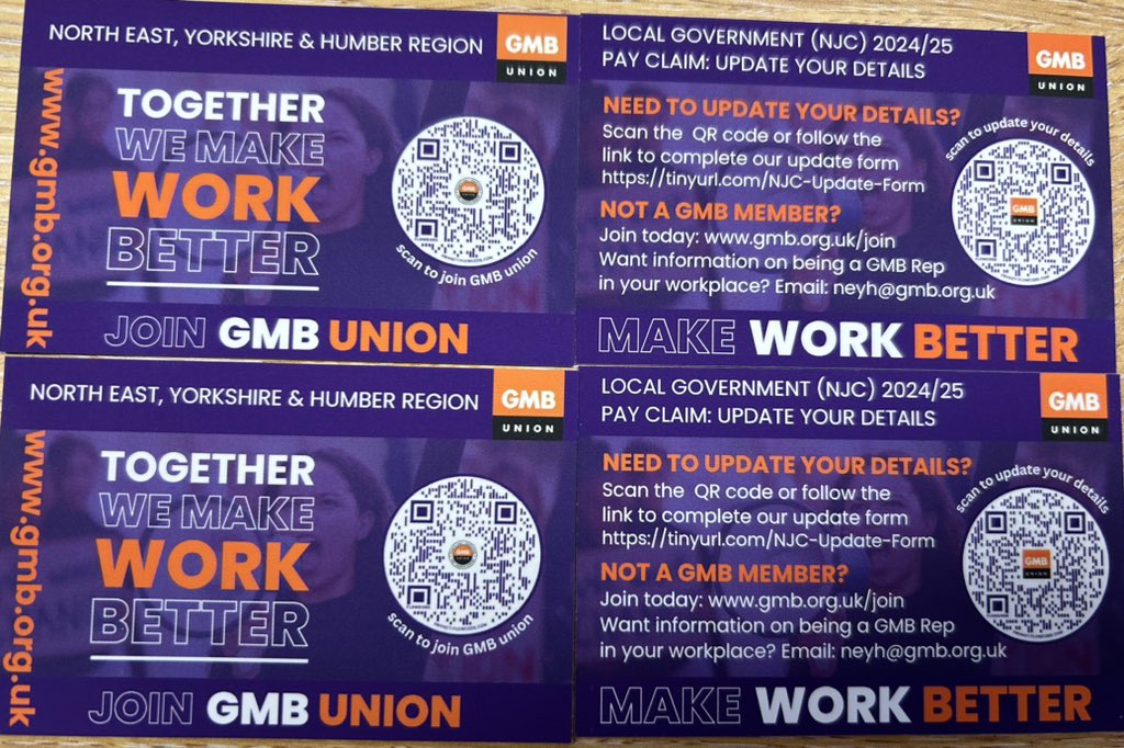 Work in Local government or School covered by NJC ‘Green book ‘ pay terms and conditions? Look out for these cards in your workplace- you have til 21 Feb to have you say on pay for 2024/25 tinyurl.com/GMB-Union-NJC-… Not yet a member join today- gmb.org.uk/join-gmb