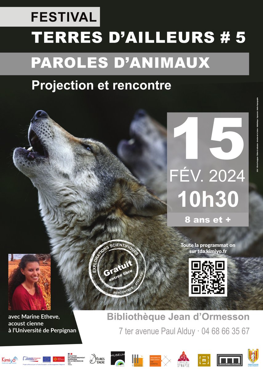 Kimiyo (@kimiyo_asso) on Twitter photo Une autre projection pour le #festival #TerresdAilleurs !
Rendez-vous le 15 fév à la #bibliothèque Jean d'Ormesson de #Perpignan pour tout savoir sur la communication entre les animaux !
Rencontrez Marine Etheve, acousticienne à l'<a href="/upvd1/">Université Perpignan</a>
<a href="/MairiePerpignan/">Ville de Perpignan</a> <a href="/Deliresdencre/">Délires d'encre</a> Une autre projection pour le #festival #TerresdAilleurs !
Rendez-vous le 15 fév à la #bibliothèque Jean d'Ormesson de #Perpignan pour tout savoir sur la communication entre les animaux !
Rencontrez Marine Etheve, acousticienne à l'<a href="/upvd1/">Université Perpignan</a>
<a href="/MairiePerpignan/">Ville de Perpignan</a> <a href="/Deliresdencre/">Délires d'encre</a>