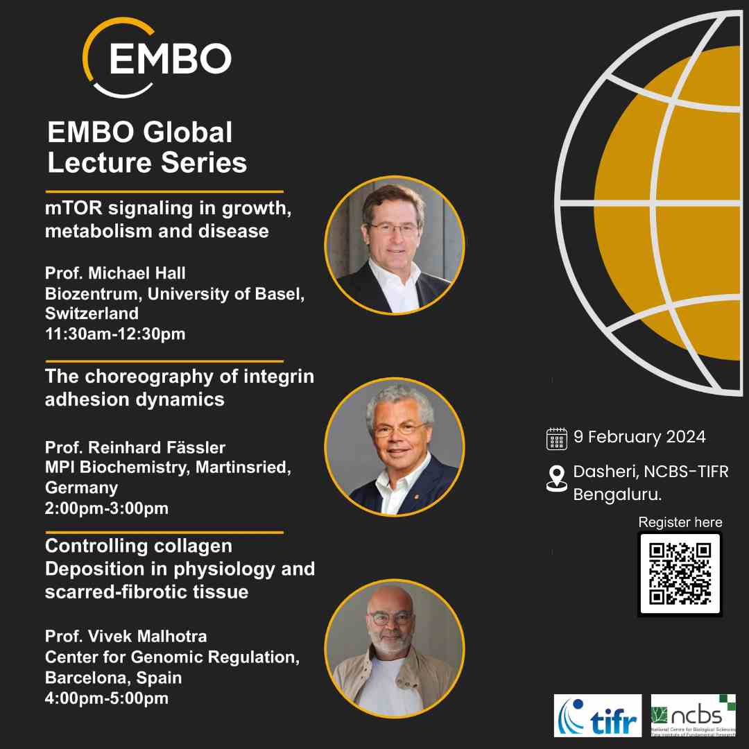 NCBS_Bangalore's tweet photo. The @EMBO Global Lecture Series will be held on our campus tomorrow. Please register using the QR code in the poster below.
#ncbstalks https://t.co/WWJhK2gtzk