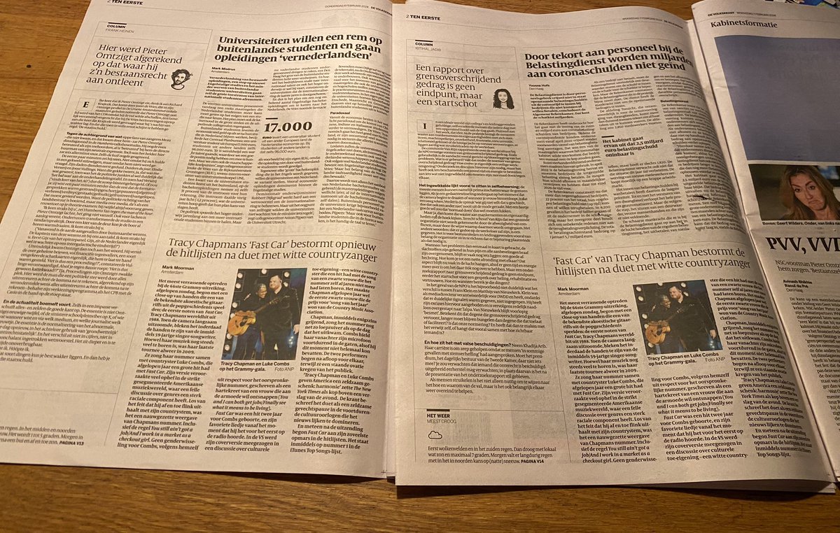 Aannames. Dat krijg je ervan als vormgevers stukken vervangen. Zelf vervangen worden, de eindredacteuren hun eigen krant niet goed lezen, niet 2 dagen achter…. Hoe dan ook: heel slordig. #vk #gisteren #vandaag.