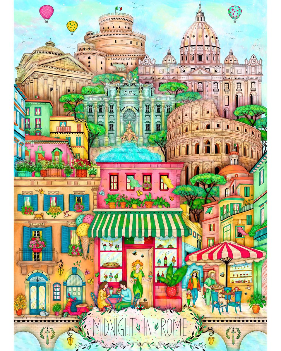 Rome illustration is now completed. 🇮🇹 The puzzle is already in the printing process, with a release date in June. 🧩 Thank you all so much for your patience and support. ❤️
Next illustration: Tokyo 🇯🇵 
Art prints here: madalinadraws.com