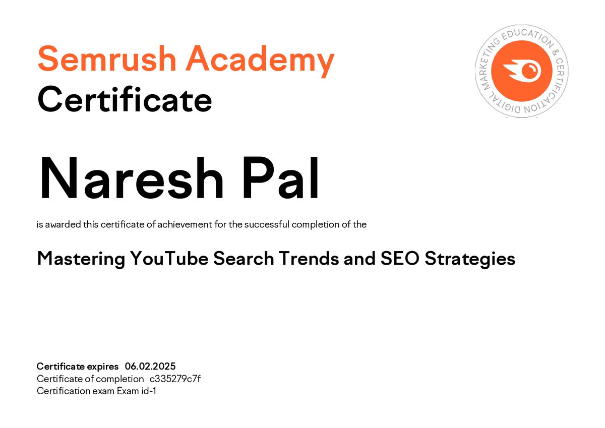 nareshp65's tweet photo. Thank you Department of Higher Education, Haryana @EKarma for providing us a great opportunity to learn digital marketing for improving our skills. Also thankful to @Semrush for certification in Mastering Youtube Search and Trends. #EKarma #Certification #YouTubeMastery #semrush https://t.co/L36Y5xjr40