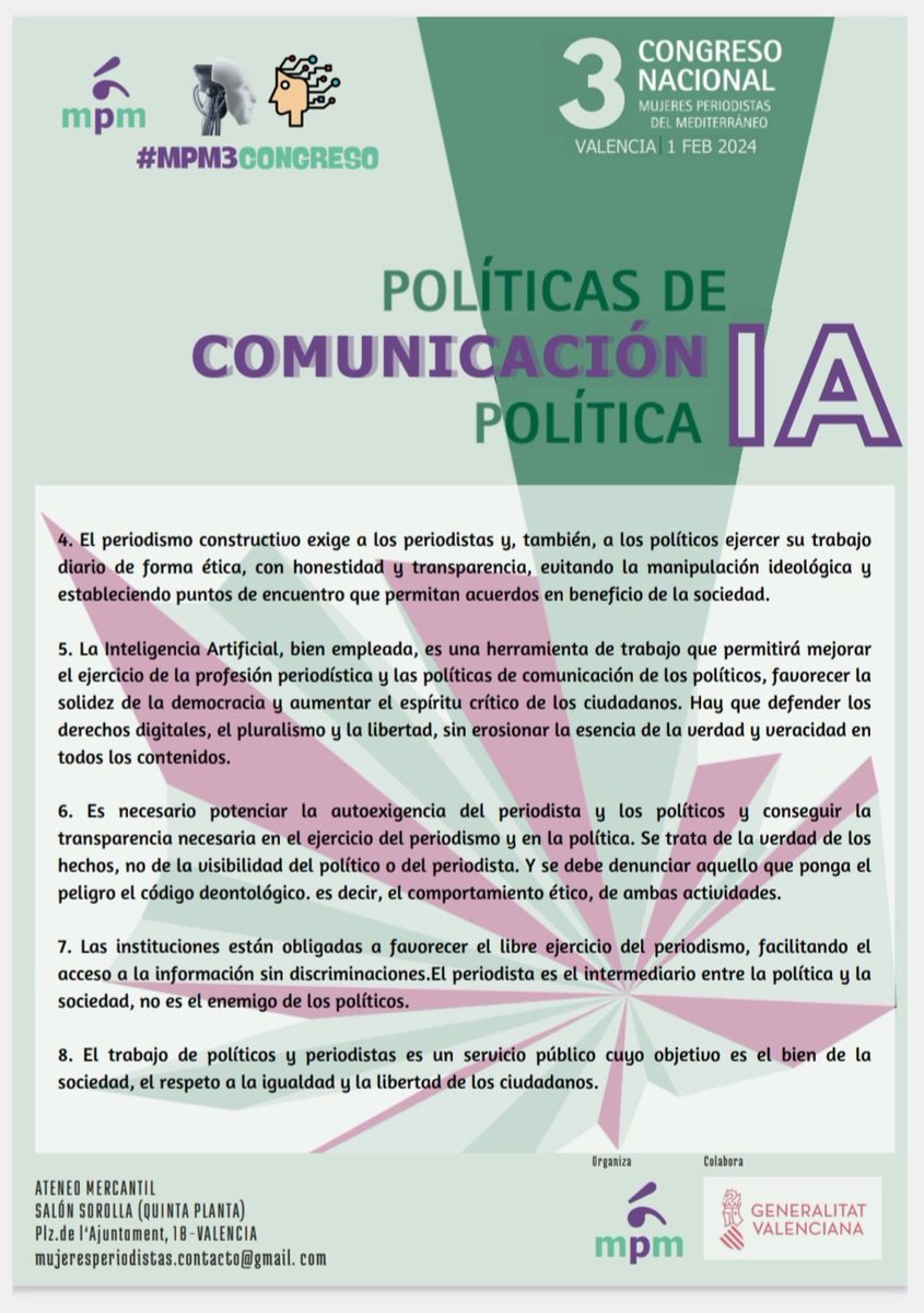 MontanyesMarosa's tweet photo. Conclusiones y valoraciones III Congreso Nacional Mujeres Periodistas del Mediterráneo. #MPM3congreso #periodistasvalencianos #periodistas #periodismo #cosofundacion #cosomoda #comunicación #periodista #CongresoComunicación #CongresoNacional #mujerperiodistas https://t.co/KrCm4jdxPm