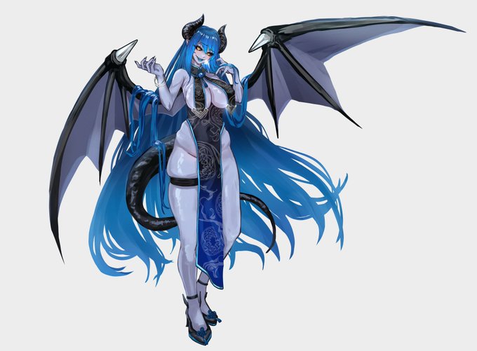 skebで描かせていただいたチャイナ立ち絵(全身)です!

こだわりポイントは翼にかかった髪、
あと普段描かないむちむち体型なところです 