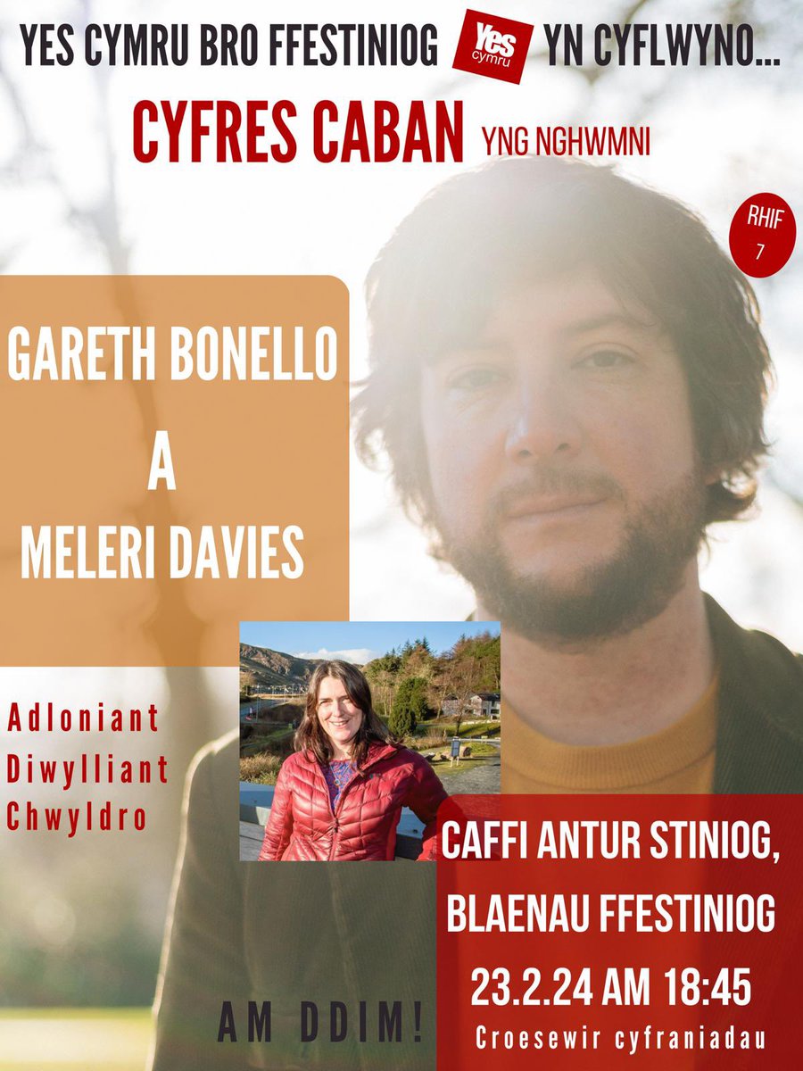 YesCymru Bro Ffestiniog (@yesbrostiniog) on Twitter photo Nos Wener 23 Chwefror.
Adloniant; diwylliant; chwyldro, efo’r Gentle Good <a href="/ghbonello/">Gareth Bonello</a> a <a href="/MeleriD/">Meleri Davies</a>
Drysau 6:45
#Annibyniaeth ✊🏴
Simultaneous translation. Nos Wener 23 Chwefror.
Adloniant; diwylliant; chwyldro, efo’r Gentle Good <a href="/ghbonello/">Gareth Bonello</a> a <a href="/MeleriD/">Meleri Davies</a>
Drysau 6:45
#Annibyniaeth ✊🏴
Simultaneous translation.