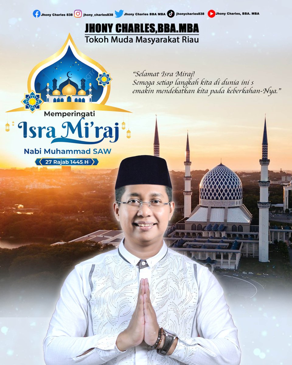 'Selamat Isra Miraj! Semoga setiap langkah kita di dunia ini semakin mendekatkan kita pada keberkahan-Nya.'

#Israkmi'raj
#JC #Indonesia #Riau #RokanHilir #KamiAnakRiau #JhonyCharles838