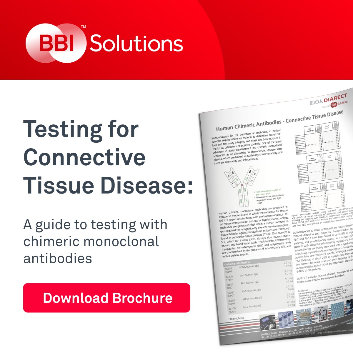 bbi_solutions's tweet image. Are you struggling to find serum sample positive controls for your connective tissue disease test? The BBI Solutions brochure will guide you through how to use chimeric monoclonal antibodies as an alternative for disease state plasma - loom.ly/fF43VGM