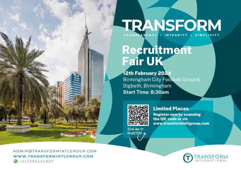 Transform's Middle East Recruitment Day is happening on 12th February 2024 at Birmingham City Football Ground. 

Find out more here: transformintlgroup.com/recruitment-fa… 

#recruitmentfair #birmingham #teaching #teachingjobs #teachingcareers #teachingabroad #teachingoverseas #teachers