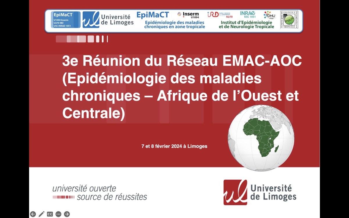 07-08 fev. 24 - 3ème édition du Séminaire EMAC-AOC #Afrique #Epidémiologie #MaladiesChroniques à Limoges. 
Réunion de travail sur un protocole de recherche interventionnelle multicentrique
unilim.fr/ient/blog/emac…
<a href="/ird_fr/">IRD.fr</a> <a href="/Inserm/">Inserm</a> @unilim <a href="/pmpreux/">Pierre-Marie Preux</a> <a href="/gacd_media/">Global Alliance for Chronic Diseases (GACD)</a>