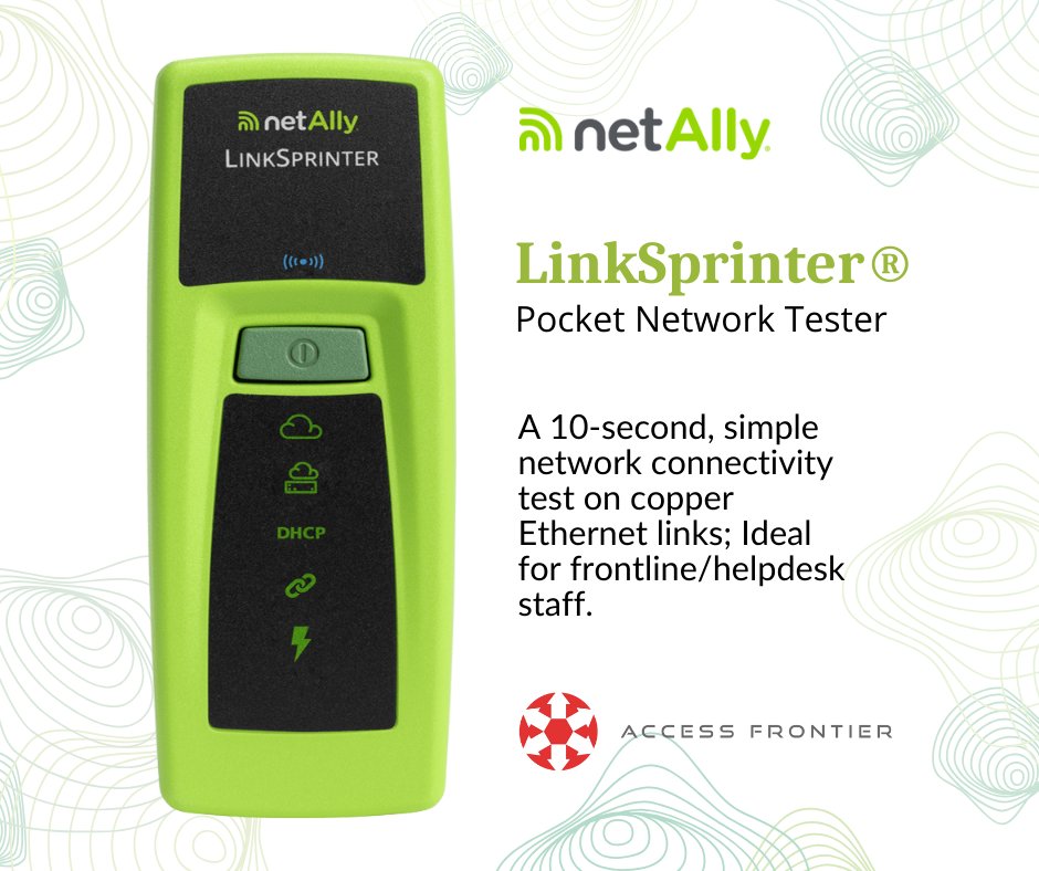 AccessFrontier's tweet photo. #LinkSprinter®
📍Discover the nearest switch name and port information via CDP/LLDP/EDP, and check link speed/duplex and connection to TCP/IP networks.
📍Verify the Power-over-Ethernet (PoE) voltage from power sources in line with the 802.3af/at standards.
#NetAlly  #afti https://t.co/onDJ7PXg1M
