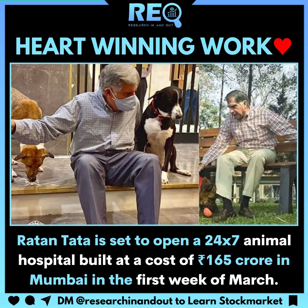 The Tata Trusts Small Animal Hospital was built at a cost of Rs 165 crore and covers five stories. It has the capacity for housing 200 patients.#ratantata