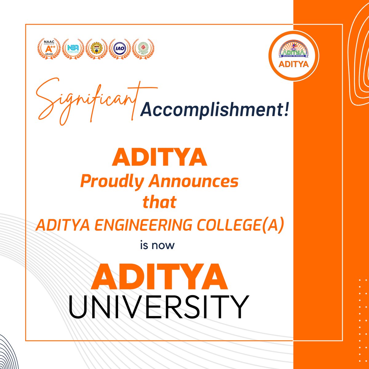 adityaedugrp's tweet image. A New Chapter Begins..!
Aditya Engineering College(A) is now UNIVERSITY🎓🌐 , unlocking a new chapter in education excellence🚀.
✨ Get ready for a new era of Education excellence, innovation, and opportunities. Exciting times ahead! 
#Aditya #AdityaUniversity