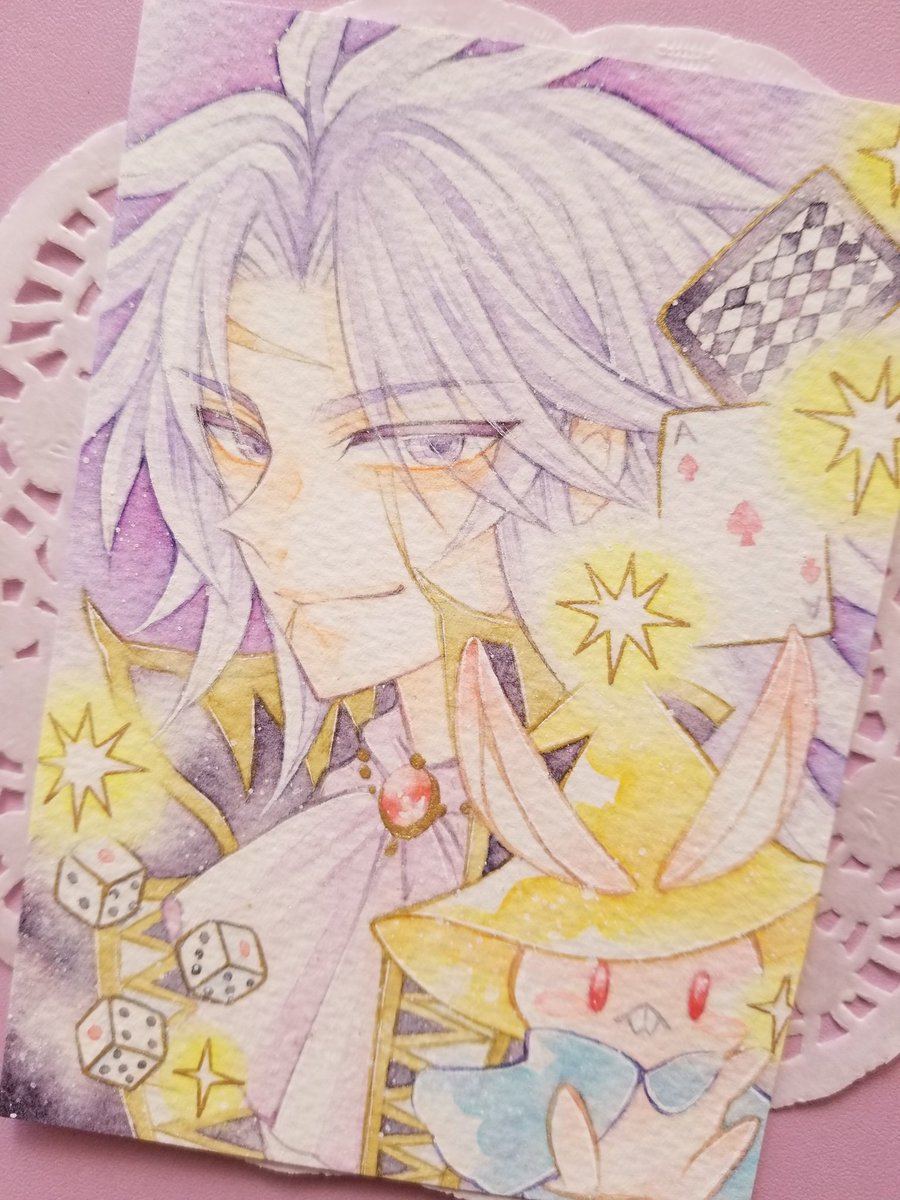 セッツァー誕生日おめでとう🎉🐰♠️🎲✨

なんとか間に合いました～💦
セッツァー好きなんですが難しくてあまり描く機会がなかった😅
今回ちゃんと水彩で仕上げたのは初かもです💡✨
セッツァーのテーマが好きすぎて昔はよくサントラリピートしてました✈️

#setzer_birthday_2024
