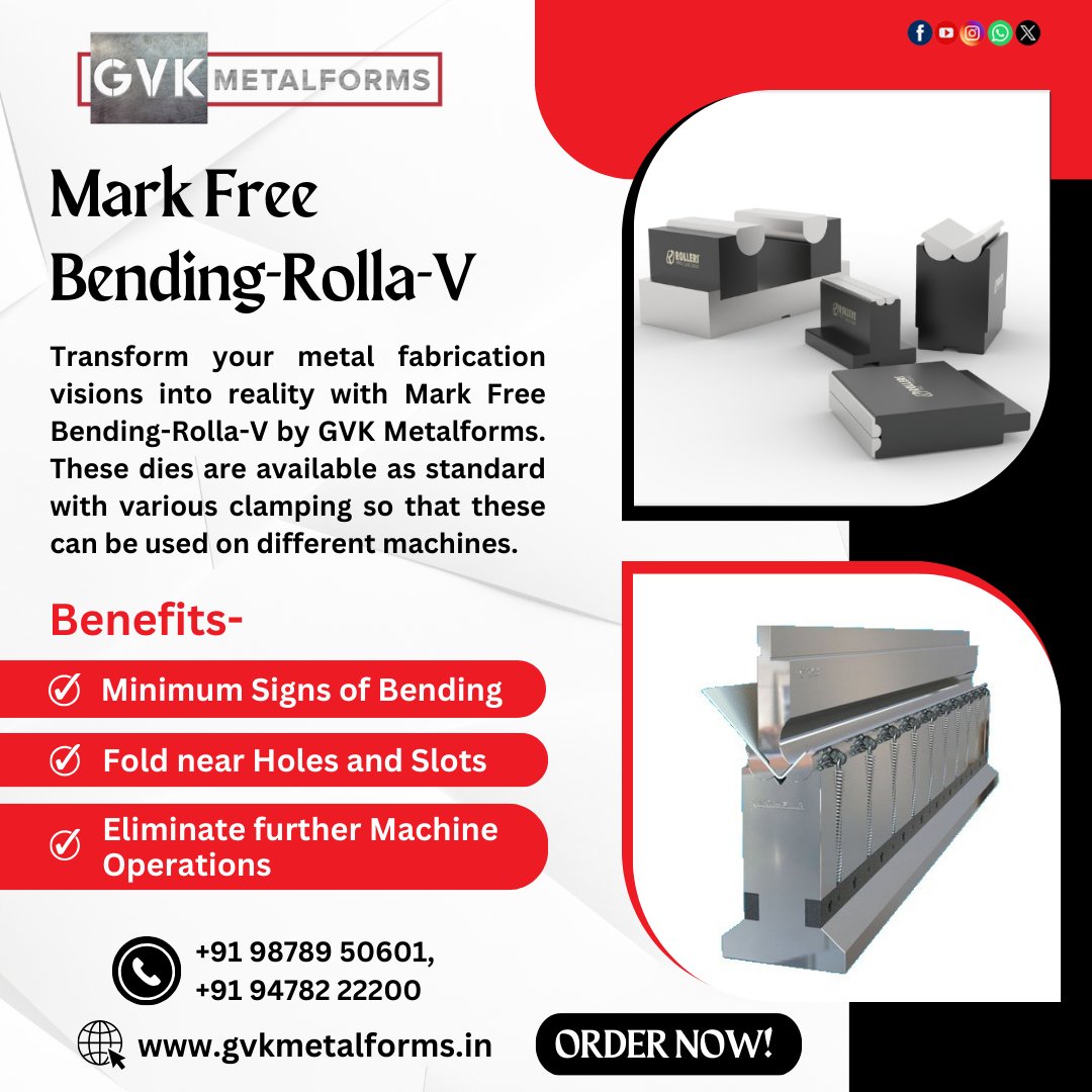 GvkLtd's tweet image. Transform your metal fabrication visions into reality with Mark Free Bending-Rolla-V by GVK Metalforms. 
✅Minimum Signs of Bending
✅Fold near Holes and Slots

Contact us for any tools requirement📞+91 98789 50601

#MarkFreeBendingRollaV #RollaV #SoleDistributor #GVKmetalforms