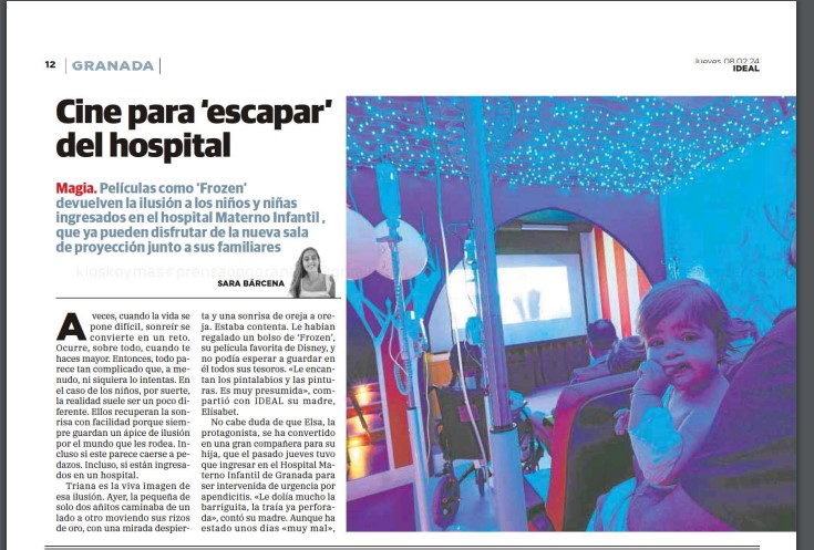 hospital_hvn's tweet photo. 📰Hoy en @ideal_granada un reportaje 'de cine' que muestra la sala en la que nuestros peques disfrutan de películas @DisneySpain durante su estancia hospitalaria por @soysarabarcena https://t.co/SKsXea3D4f