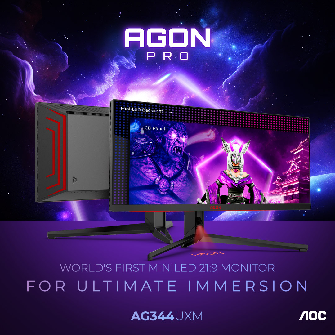 agonbyaocapmea's tweet photo. The world's first MiniLED 21:9 monitor, the AGON PRO AG344UXM, is not just a monitor, it's a revolutionary one. 😍 Offering an extraordinary visual experience with its QHD OLED display, immerse into the gaming universe.
#AGONPRO #MiniLED #QuadHD #OLED #gaming #gamingmonitor https://t.co/nicCw2YYak