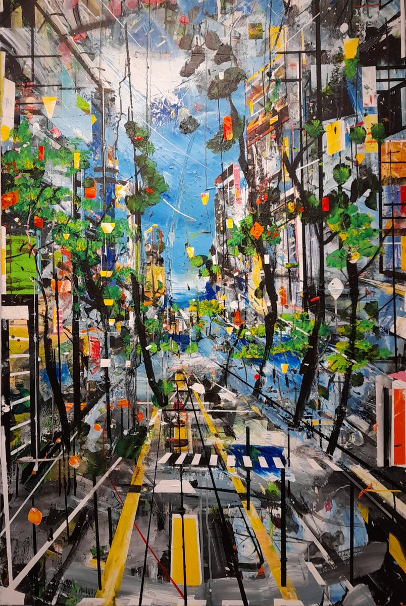 Een nieuw schilderij 
1.50 x 1.00 m.
#schilderij  #urbanlandscape #spring  #panoramicview #cityscape #artworld #kunst  #tokyo #nyc 🌸