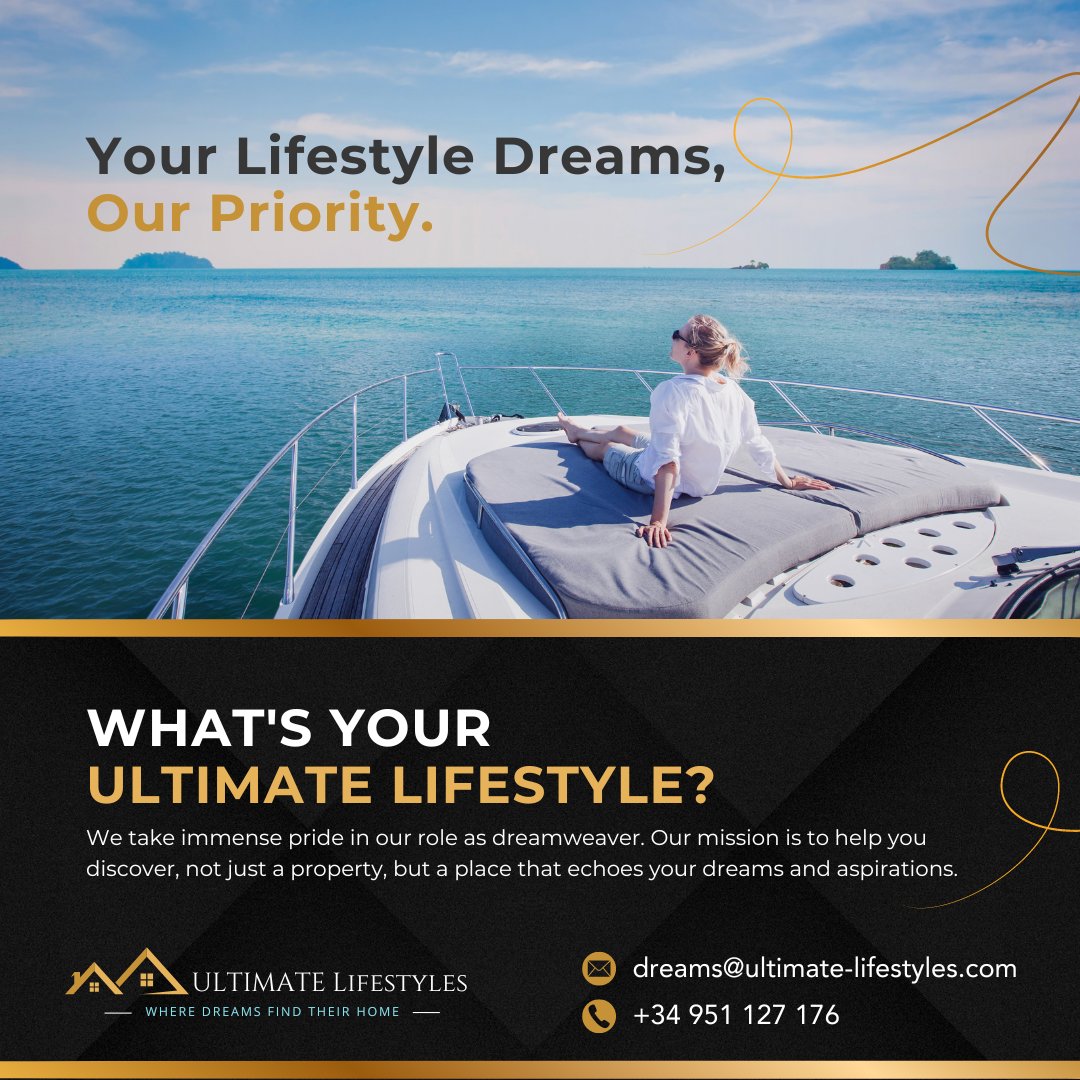 Elevate your life with Ultimate Lifestyles!

Contact us to bring your vision to life.

P: +34 951 127 176
E: dreams@ultimate-lifestyles.com
W: eu1.hubs.ly/H07rXf50

#UltimateLifestyles #LuxuryRealEstate #spanishproperty #propertyforsale #propertyspain #realestate #LuxuryLiving