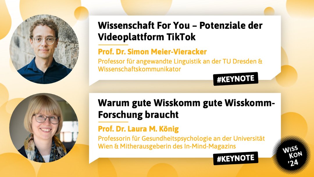 Zwei spannende Perspektiven erwarten uns mit den Keynotes von Prof. Dr. Simon Meier-Vieracker (@fussballinguist) zum Potenzial von TikTok für die #Wisskomm & Prof. Dr. @LauraMKoenig zur #Wisskomm-Forschung bei der #WissKon24. nawik.de/wisskon/die-ko…
