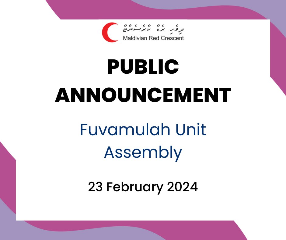 maldivianrc's tweet photo. 📢 Announcement - MRC Fuvahmulah Unit Assembly will take place on 23rd February 2024 -  https://t.co/Ys3Rhf0kGQ

Apply for the Unit Board - https://t.co/YOQhDB3w6G
MRC elections procedure - https://t.co/KCojYxRTsZ

For more info, reach us at info@redcrescent.org.mv or 3341009 https://t.co/wVGhIiGPbn
