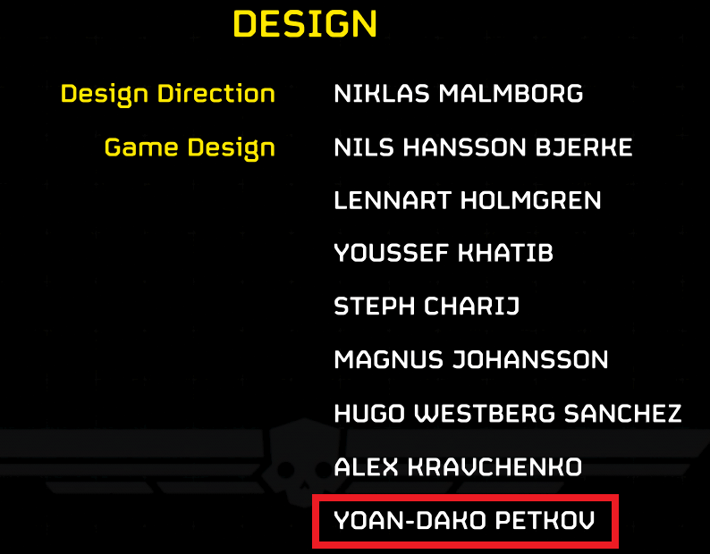 #helldivers2, the game I'm working on, is officially released! 🥳

And look at that, I'm in the credits, too! Next to my bois <a href="/AslanKhatib/">Youssef Khatib</a> and <a href="/TheAlexus/">Alex Kravchenko</a> at that! 😎

I learned so much from all <a href="/ArrowheadGS/">Arrowhead Game Studios</a>, here's to countless more hours of bug-squashing and bot-smacking! 🍾