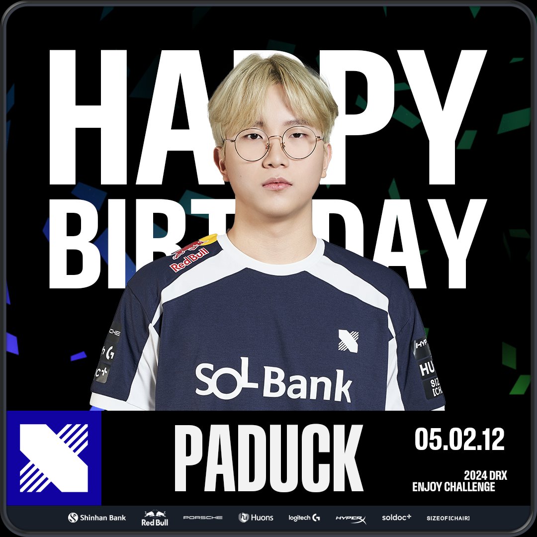 Happy Paduck Day🎂
2월 12일인 오늘은 DRX Paduck, 박석현 선수의 생일입니다🎉
Today, February 12th is DRX Paduck's birthday🥳

#DRXWIN #EnjoyChallenge