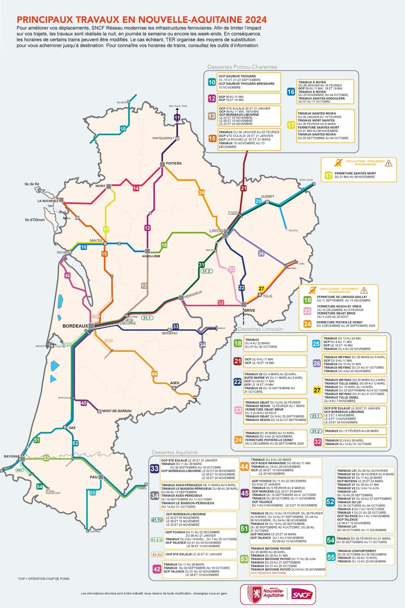 📢 #InfoTravaux : elle est toute neuve, retrouvez la carte des principaux travaux qui auront un impact sur la circulation de vos TER en Nouvelle-Aquitaine cette année 2024 🚧

Vous pouvez également la retrouver directement ici 👉🏻 mmt.vsct.fr/sites/default/….