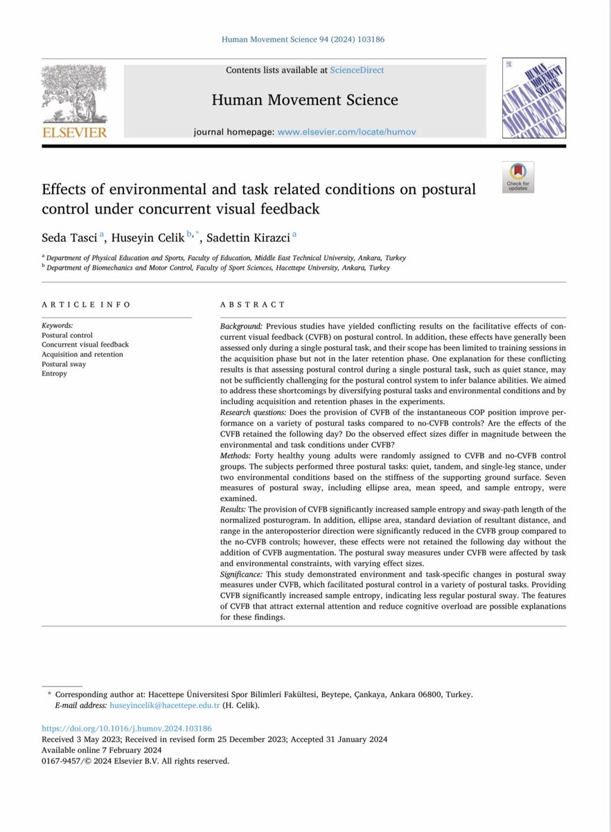 New publication: “Effects of environmental and task related conditions on postural control under concurrent visual feedback” sciencedirect.com/science/articl…