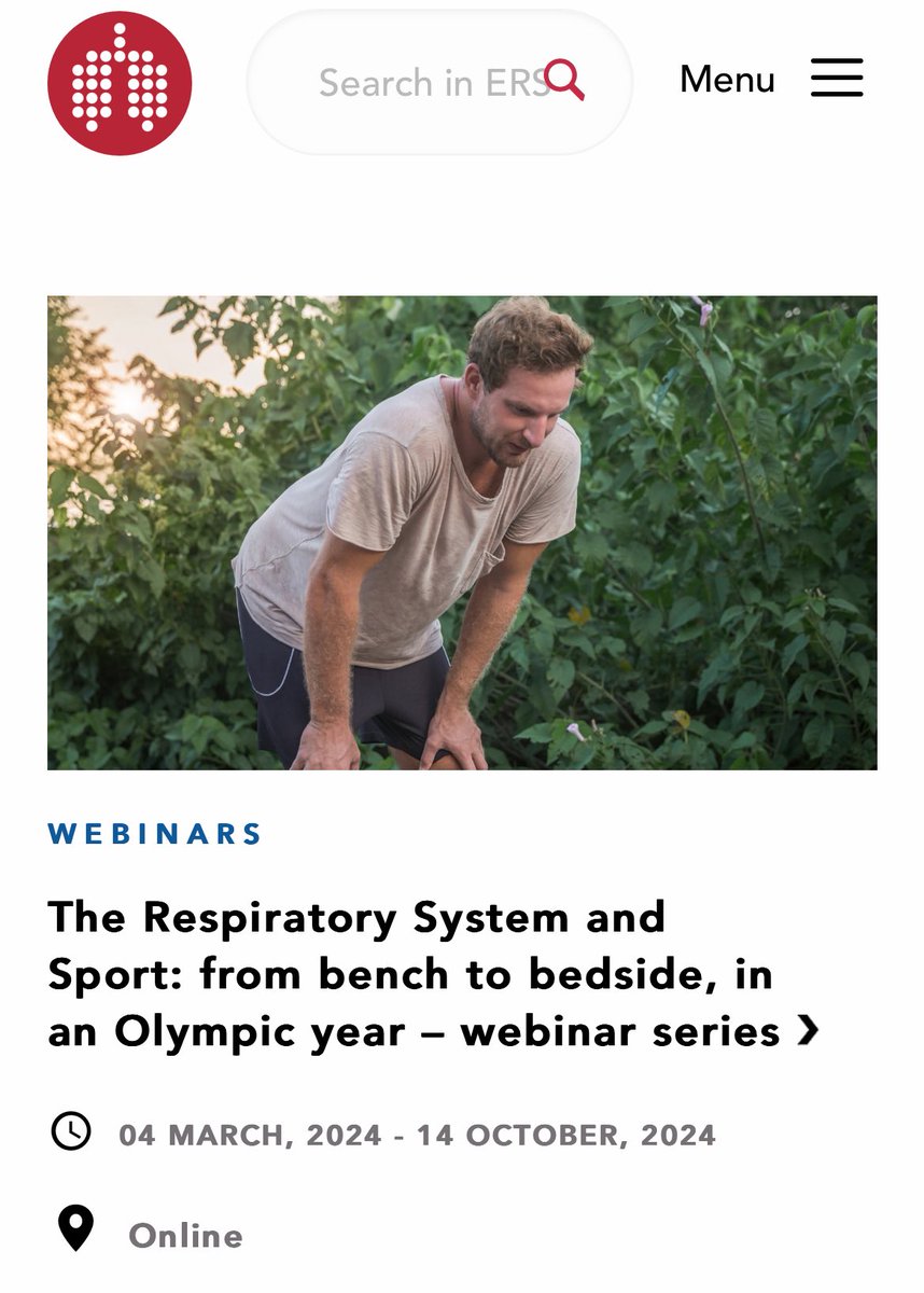 Pleased to promote this superb <a href="/EuroRespSoc/">ERS</a> Webinar Series:

Sports Pulmonology in an Olympic / Paralympic year. 

🔥Athlete resp. Physiology 
🔥Diagnosis of sports resp. issues 
🔥Sport &amp; the environment 
🔥Undertaking sport with chronic lung disease. 

ersnet.org/events/the-res…