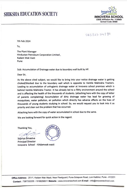 InnoveraSchool's tweet photo. @HPCL seeking urgent attention and action to ensure and healthy physical environment for thousands of children https://t.co/aubOXTJ2RG