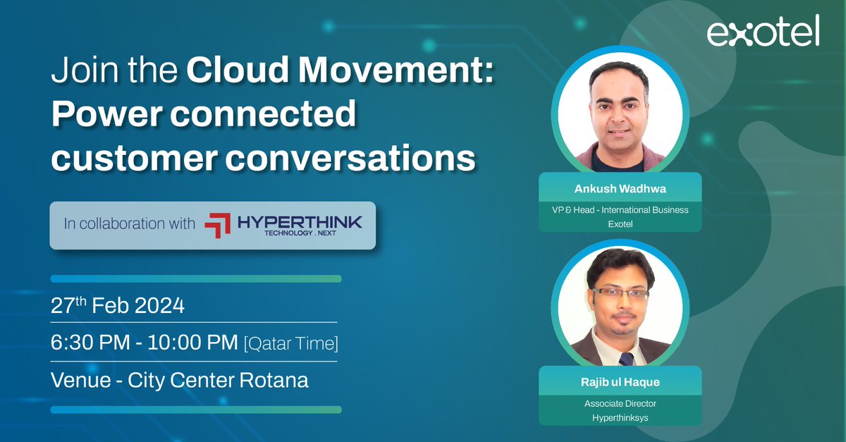 Explore the future of customer engagement! Exotel in collaboration with HyperThink Systems, presents a groundbreaking roundtable: 'Join the Cloud Movement: Power connected customer conversations.' Register Now: exotel.com/join-the-cloud…