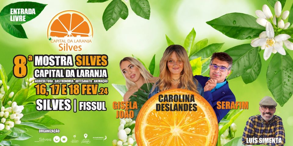 Cultugarve's tweet photo. FISSUL will stage the 8th Silves Capital da Laranja Exhibition, on the 16th, 17th and 18th of February, bringing Gisela João (16th), Carolina Deslandes (17th), Luís Simenta and comedian Serafim (18th)
Also presentation of local artists Helena Silva (16) and André Guerreiro (18th) https://t.co/XFiFO5m8vl