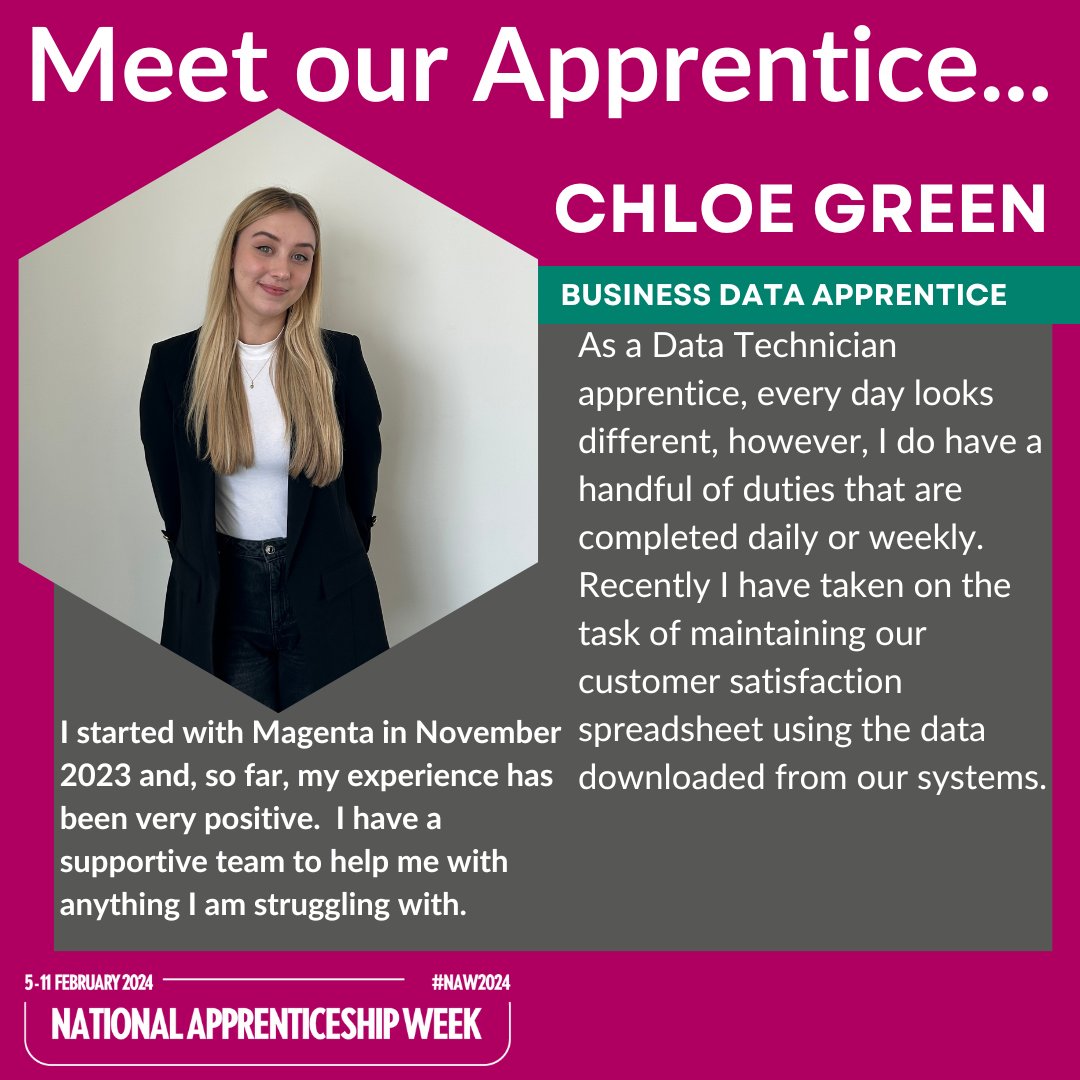 This National Apprenticeship Week, we have been sharing stories about our apprentices, and how all our apprentices #SkillsForLife. Today, we have our Business Admin Apprentices Chloe & Finlay! They support our Admin Teams Read more here ➡️ magentaliving.org.uk/apprenticeships #NAW2024
