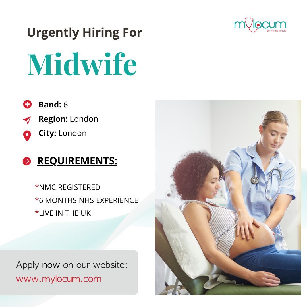 MyLocumGroup's tweet photo. Urgently hiring for Midwife (Band 6) 👀🔗 Apply now by clicking this link:  https://t.co/Yom0Nyfd7p 

Locations -
📍Region: London
📍City: London

🏆 Must have these requirements before applying -
* NMC registered
* NHS experience
* Live in the UK https://t.co/Wejiqq1jAv