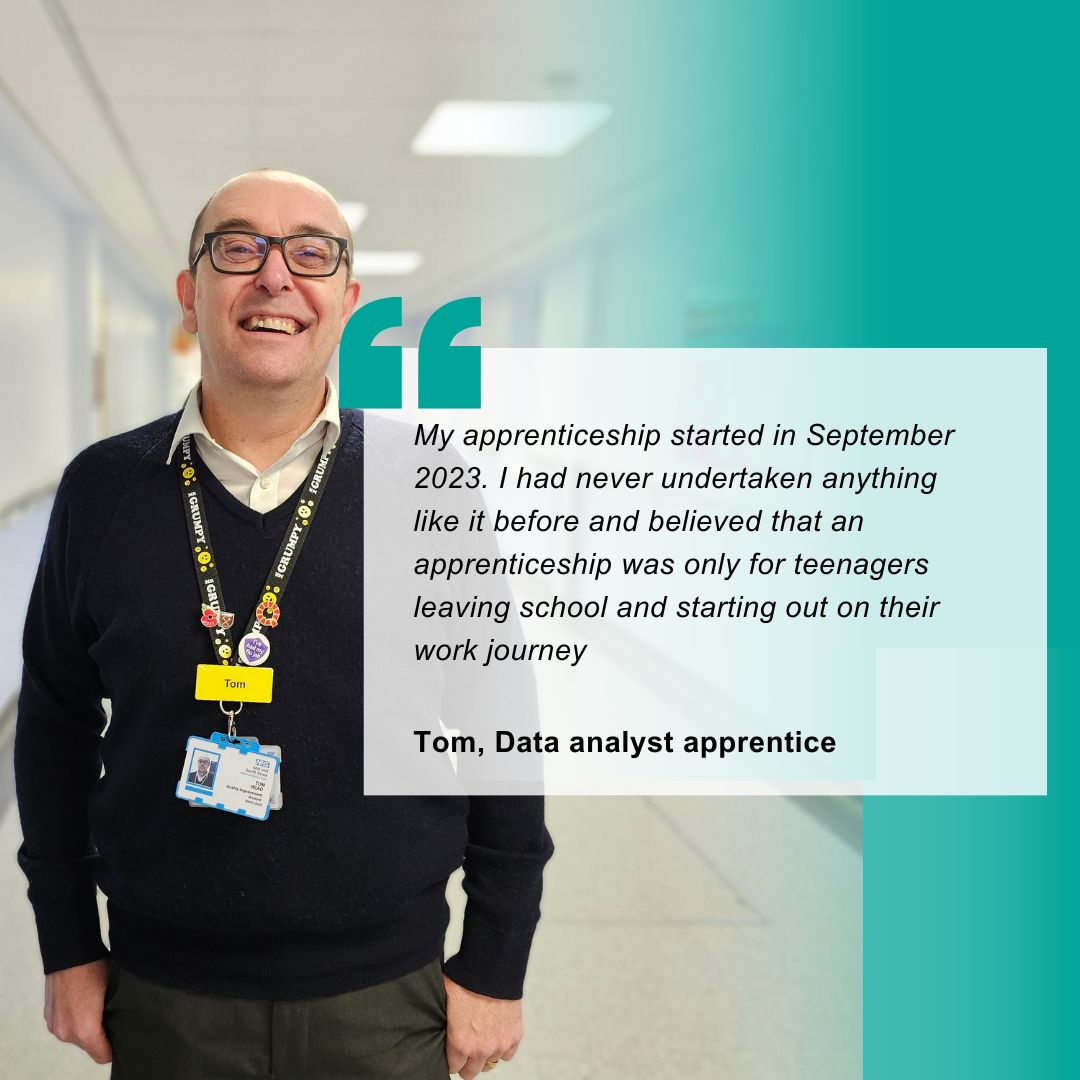 Tom is a data analyst apprentice in the Quality Improvement team.

Tom worked for a bank for almost 30 years before being made redundant in 2017. He then joined our Quality Improvement team in March 2022.

mse.nhs.uk/apprenticeships

#NAW2024