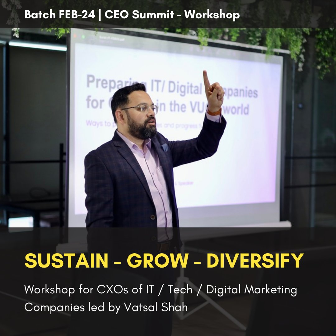 vatsalshah's tweet photo. Announcing FEB24 batch of #CEO Summit - Workshops for IT/Digital organisations to prepare for tough times, build for tomorrow and increase resilience. Attended by 247 CEOs and empowered over $184 Million in revenue. #growth #ceocoaching #success https://t.co/OLQbDlM4SV