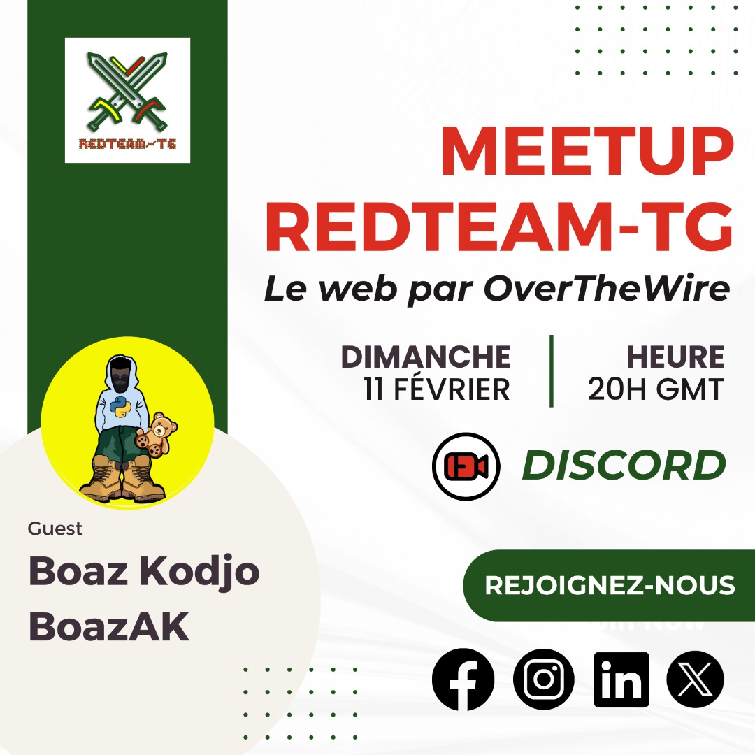 On se check le dimanche soir à partir de 20H GMT pour quelques #challenges #web en attendant le «TDEV Code & Coffee» ?

Venez découvrir comment commence dans le #CTF avec OverTheWire

#TT228 #TgTech #Hacking #learning #hacking #Togo