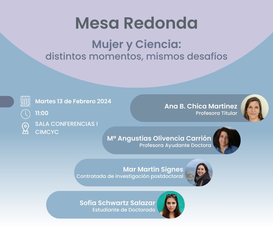 ¡Ya casi es el Día Internacional de la Mujer y la Niña en la Ciencia!

Gracias a la comisión de Igualdad e Inclusión tendremos una mesa redonda donde algunas compañeras nos contarán sus experiencias a lo largo de su carrera investigadora.

#mujeryciencia #11F
