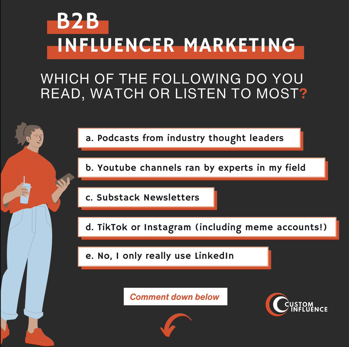 Leave your comment down below.

custominfluence.com

#B2BInfluencerMarketing #CreatorContent #Subscribe
#Podcasts #Youtubeforb2b #TiKTok