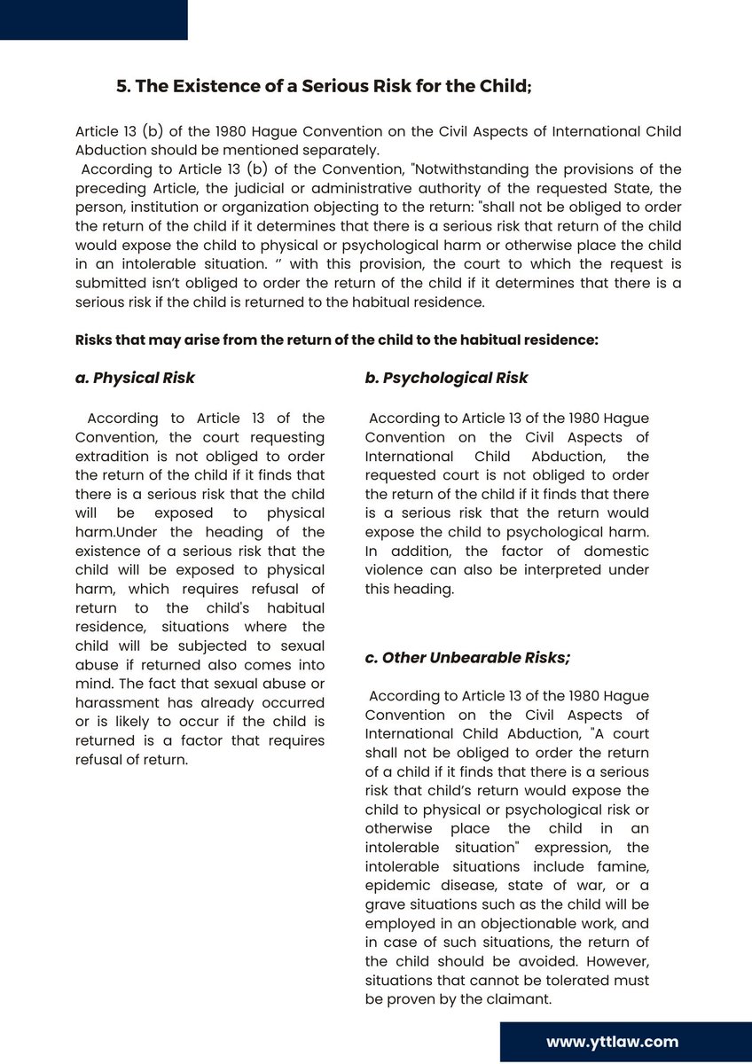 What are the circumstances in which a child return request may be rejected according to the Hague Convention?

For more information: yttlaw.com/en/family-law-…

#childabduction #divorcelaw #internationalfamilylaw  #childprotection #childcustody #internationalabduction #attorneys