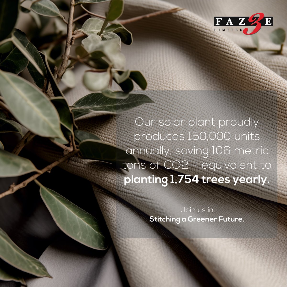 fazethreeltd's tweet photo. With our cutting-edge #solarplants, we are weaving a green legacy into every fabric &amp; setting the standard for #ecoinnovation. As we redefine norms in #textile manufacturing, let’s work towards a greener tomorrow. 

#FazeThree #sustainability #CSR #ecofriendly #environment #esg https://t.co/T6ZZIns20i