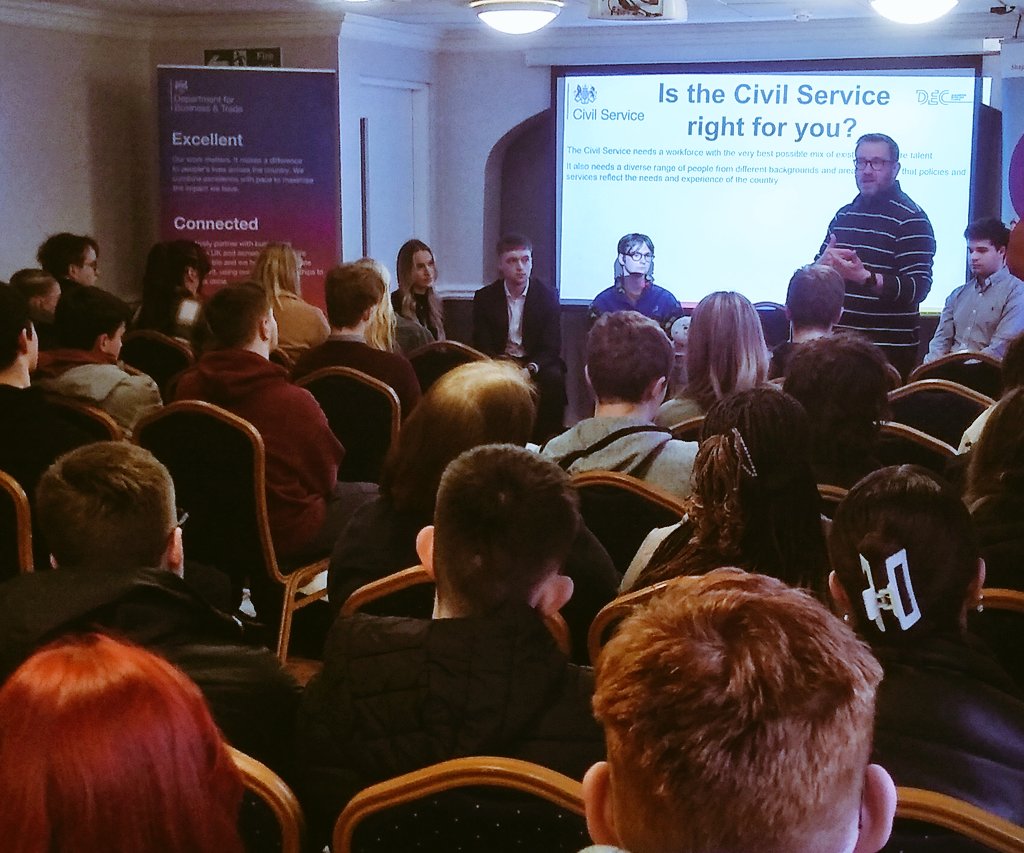 DEC_Darlington's tweet photo. Is the civil service right for you? Come and find out. We're at the @DolphinCentreUK today for the @darlingtonbc careers fair. Kicking off with a seminar for local 6th formers talking about early career entry routes and #ApprenticeshipWeek https://t.co/lmStlOMrih