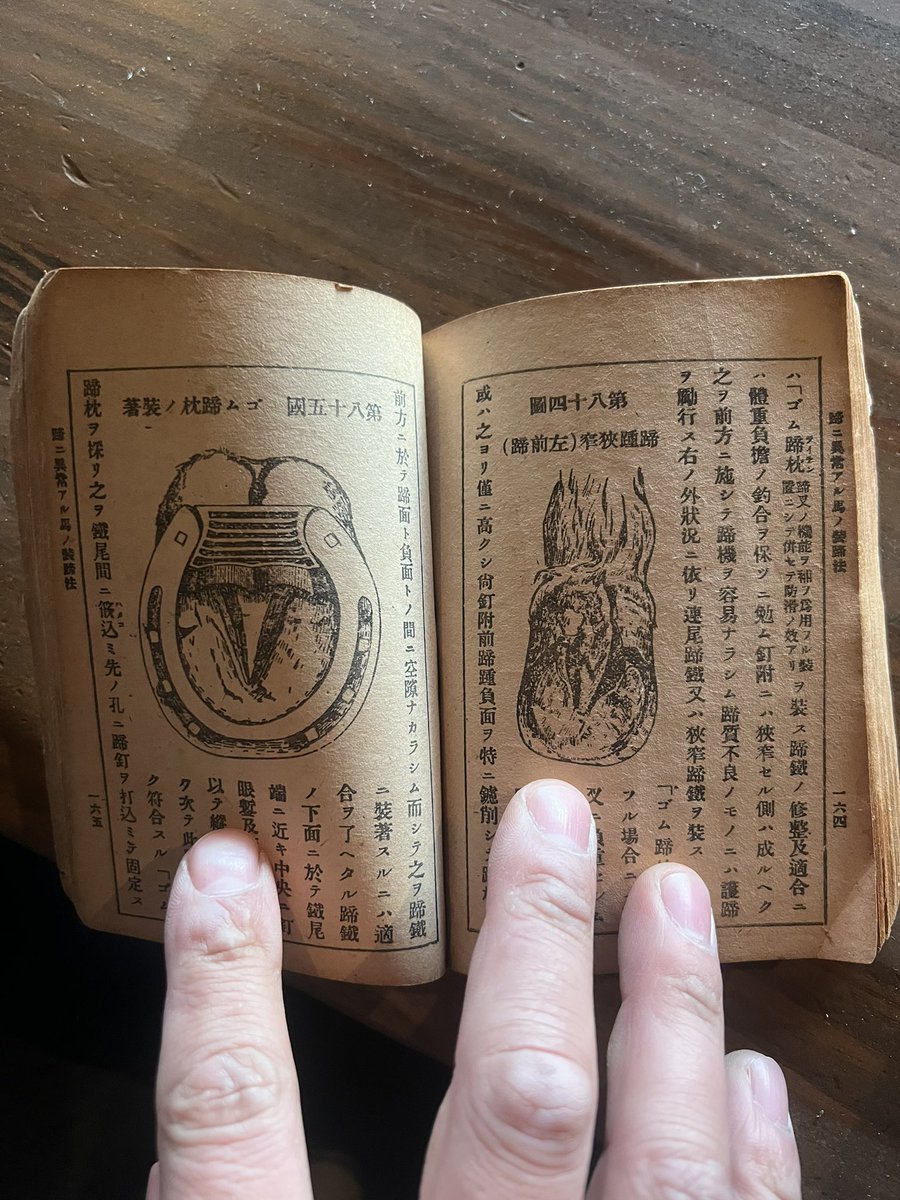 OTd44's tweet photo. 軍馬の装蹄教本見せてもらった😳ポケットに入るサイズ感。内容も事細かく書いてあり感動した。 https://t.co/9DRvb9E3z4