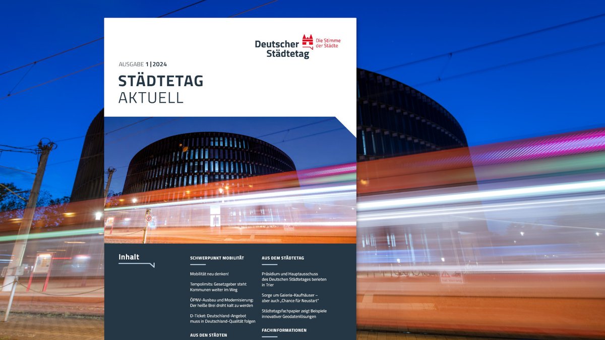 Verschiedene Perspektiven zur #Verkehrswende, neue Ansätze &amp; was die Städte umsetzen: Städtetag aktuell 1|2024 – erstmals mit Schwerpunktthema #Mobilität – ist da! Beiträge zu 🚘 Verkehrslenkung, 🎫 #Deutschlandticket, 🚋 #ÖPNV-Ausbau &amp; Modernisierung uvm.
staedtetag.de/publikationen/…
