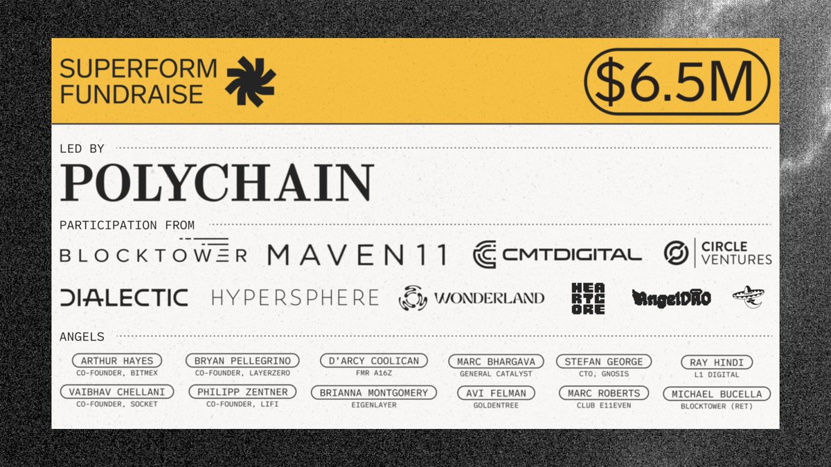 1/ Superform Labs has raised $6.5m led by @polychain w/ participation from @BlockTower, @Maven11Capital, @CMT_Digital, @circle_ventures, @CryptoHayes, @PrimordialAA, Marc Roberts and more 🚀 Superform is now LIVE in Early Access on 7 chains 🧵⬇️