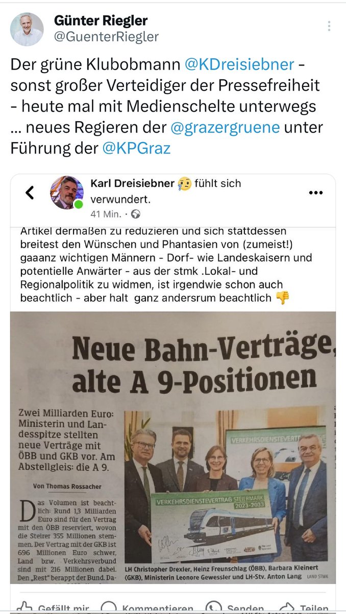 Wenn ein in der Grazer Politik weitestgehend erfolglos praktizierender "Maßregelungsexperte" wieder einmal nix verstanden hat, evtl. nix verstehen wollte oder aber nur Kleingeld bei seiner recht überschaubaren Schar an Followern machen will, dann kommt in etwa immer sowas daher: