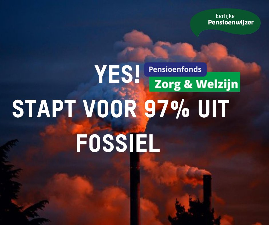 YES! Pensioenfonds PFZW stapt voor 97%uit fossiel. De Eerlijke Geldwijzer en vele andere organisaties roepen PFZW al jaren op om duurzamer te investeren. We zijn blij dat <a href="/PFZWnieuws/">pfzwnieuws</a> deze stap heeft gezet. eerlijkegeldwijzer.nl/nieuws/2024/pf…