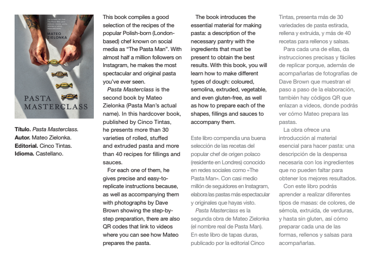 Reseña del libro «Pasta masterclass» de @mateo_zielonka en la revista #foodieculture 🍝