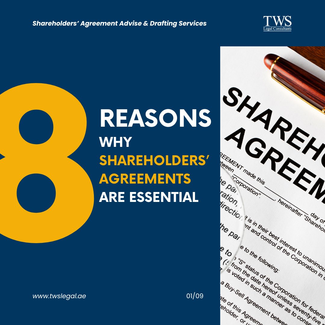 Our corporate law team will advise you on the terms of your Shareholders’ Agreement and draft a bespoke document which fits the needs of your unique business. willsuae.com/services/corpo… info@twslegal.ae twslegal.ae #ShareholdersAgreement #CorporateLaw #BusinessLaw