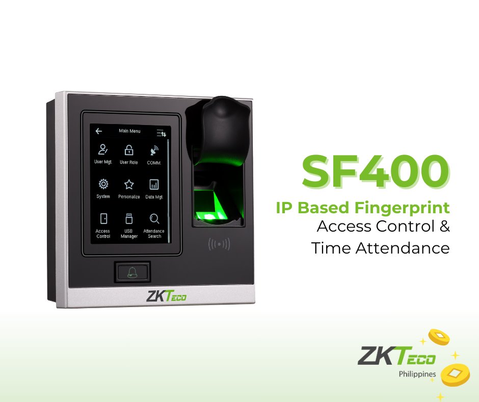 SF400 offers IP-based fingerprint access with Network and Standalone modes. Seamlessly integrates with ZKBio CVAccess for access control and time attendance.

Key Features:
✅ Wiegand output for flexibility with ZK or 3rd party controllers
✅ Master &amp; Slave solution for dual